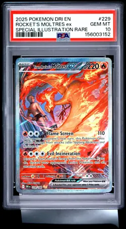 2025 POKEMON DRI EN-DESTINED RIVALS #229 TEAM ROCKET'S MOLTRES EX PSA 10 - Image 1