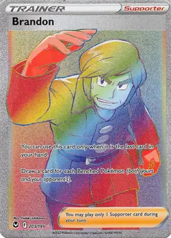 Brandon 203/195 Rainbow Rare Silver Tempest Pokemon Near Mint - Image 1