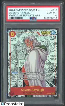 2024 One Piece Silvers Rayleigh OP08 EN Manga Alternate Art PSA 10 GEM MINT - Image 1