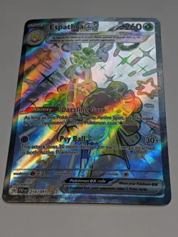 PACK FRESH - Espathra EX 214/091 Shiny Holo Rare Paldean Fates Pokemon Card NM - Image 1