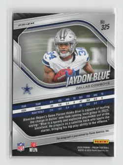 2025 Panini Prizm #325 Jaydon Blue Prizm Autographs Silver Auto Rookie Card RC - Image 2