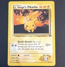 Pokemon TCG Lt. Surge's Pikachu 84/132 Gym Heroes Unlimited 40HP Basic ENG 2000 - Image 1