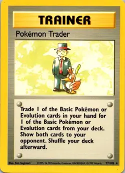 POKEMON TRADER 77/102 RARE BASE SET UNLIMITED POKEMON LP - Image 1