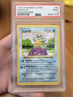 1999 Pokemon TCG Squirtle Shadowless Base Set #63/102 PSA 9 Mint Card - Image 1