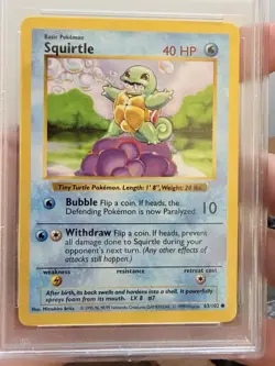 1999 Pokemon TCG Squirtle Shadowless Base Set #63/102 PSA 9 Mint Card - Image 3