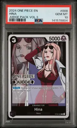 2024 ONE PIECE JUDGE PACK VOLUME 3 008 HINA PSA 10 GEM MINT - Image 1