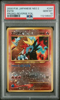 PSA 10 Entei Reverse Foil Promo Neo 2 244 GEM MINT Japanese Graded Pokemon Card - Image 1