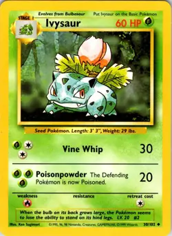 Ivysaur 30/102 Base Pokemon Card LP TCG singles Lightly Played English - Image 1