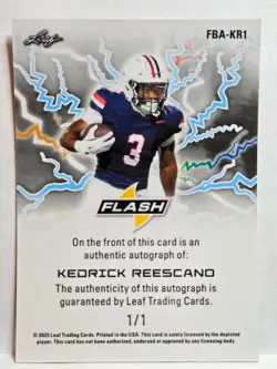 KEDRICK REESCANO 2025 Leaf Flash AUTOGRAPH #'d 1/1 ARIZONA WILDCATS - Image 2