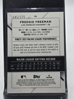 2022 Topps Finest - Freddie Freeman #34 Aqua Shimmer Refractor /175 - Image 2