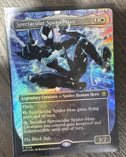 MTG Spider-Man Spectacular Spider-Man 0235 Borderless Textured Foil Black Suit - Image 2