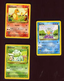 Charmander, Squirtle, and Bulbasaur Base Set 1999 WOTC Pokemon Card Lot NM/M - Image 1