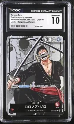 2022 ONE PIECE JP RORONOA ZORO 25TH LEADER MANGA ALT ART OP01-001 CGC 10 Gem - Image 1