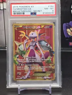 PSA 8 FULL ART MEWTWO EX 2015 POKEMON XY BREAKTHROUGH SECRET RARE #164/162 - Image 1