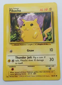 Pokemon TCG Pikachu 58/102 LP/NM Near Mint Yellow Cheeks Base Set Card WOTC 1999 - Image 2