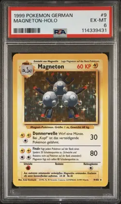 1999 Pokemon GERMAN Unlimited Base Set Magneton Holo 9/102 PSA 6 EX-MT - Image 1
