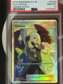 PSA 10 POKEMON SUN & MOON HIDDEN FATES #SV82 FULL ART/CYNTHIA 2019 - Image 1