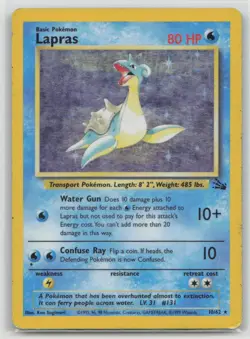 Lapras 10/62 Holo Rare Fossil Pokemon Unlimited Holo Damaged - Image 1