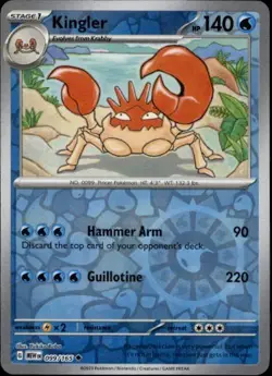 Kingler 099/165 Uncommon 151 Pokemon Reverse Holo Near Mint - Image 1