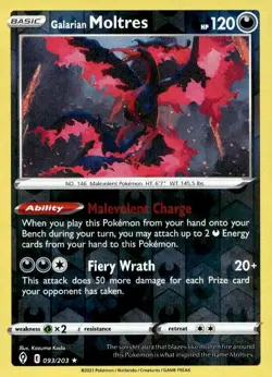 Galarian Moltres 093/203 Holo Rare Evolving Skies Pokemon Reverse Holo LP - Image 1