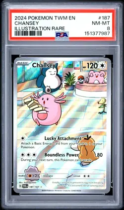 2024 POKEMON TWM EN-TWILIGHT MASQUERADE ILLUSTRATION RARE #187 CHANSEY PSA 8 - Image 1