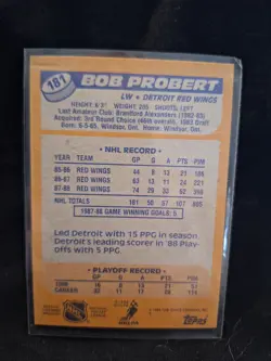 1988-89 BOB PROBERT TOPPS HOCKEY CARD #181 ROOKIE "Good Grading Card" - Image 2
