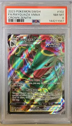 2023 POKEMON SWORD & SHIELD CROWN ZENITH #102 FULL ART/RAYQUAZA VMAX PSA 8 - Image 1
