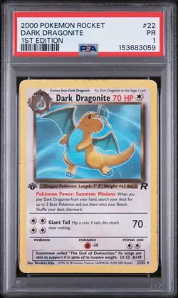 PSA 1 1ST EDITION 2000 Team Rocket Dark Dragonite 22/82 Non Holo Pokemon - Image 1