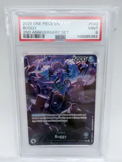 Bandai One Piece Card Game Buggy #042 Leader Holo Eng 2nd Anniversary PSA 9 - Image 1