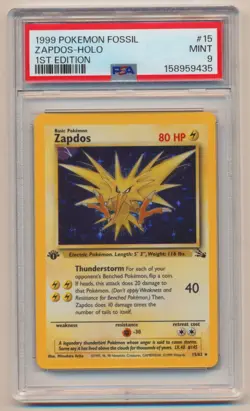 PSA 9 Pokemon Fossil 1st Edition Holo Rare Zapdos 15/62 MINT Condition! - Image 1
