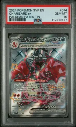 2024 Pokemon SV Black Star Promo Charizard EX #074 Paldean Fates Tin PSA 10 GEM - Image 1