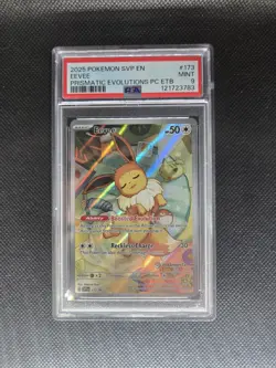 2025 POKEMON PRISMATIC EVOLUTIONS POKEMON CENTER ETB PROMO SVP #173 EEVEE PSA 9 - Image 3