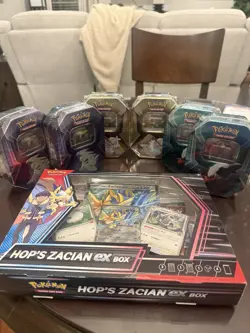 Pokemon Sealed Lot Hop’s Zacian ex Box & 6 Mini Tins Factory Sealed - Image 1