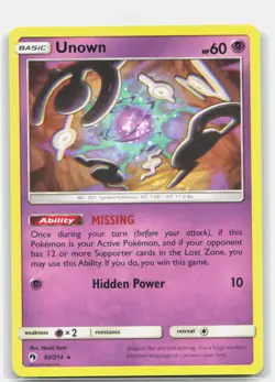 Unown 92/214 Rare Lost Thunder Pokemon Near Mint - Image 1