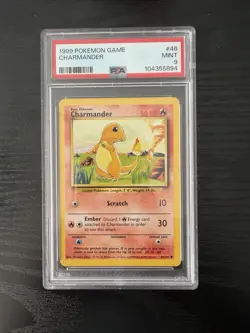1999 Pokemon Charmander Base Set Unlimited, 46/102, PSA 9 Mint - Image 1