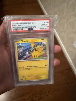 Pokemon Pikachu 2024 SVP-190 en World Championships Stamped Promo PSA 10 - Image 1