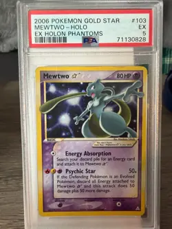 2006 POKEMON EX HOLON PHANTOMS GOLD STAR #103 MEWTWO-HOLO PSA 5 - Image 1