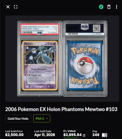 2006 POKEMON EX HOLON PHANTOMS GOLD STAR #103 MEWTWO-HOLO PSA 5 - Image 2