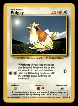 Pokemon Card Base Set Unlimited Pidgey 57/102 Common - Image 1