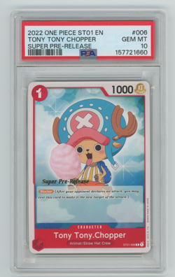 2022 ONE PIECE SUPER PRE RELEASE ST01-006 TONY TONY CHOPPER PSA 10 GEM MINT - Image 1