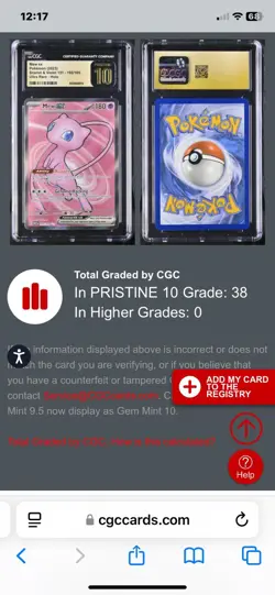 CGC 10 PRISTINE Mew ex 193/165 Scarlet & Violet 151 UR Pokemon Card Ultra Rare - Image 3