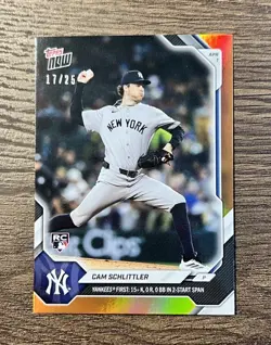 Cam Schlittler 2026 Topps Now 41 Orange Foil /25 RC Rookie Card Yankees 15ks - Image 1