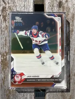 2026 Olympics Topps Now Chrome Jack Hughes Golden Goal USA - Orange Foil # /25 - Image 1