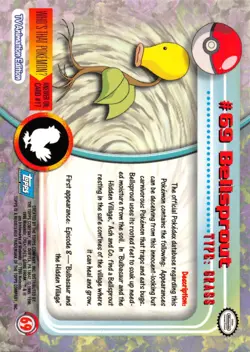BELLSPROUT #69 - BLUE LOGO - NON-HOLO - Series 1 - TOPPS POKEMON CARD - NM/LP - Image 2