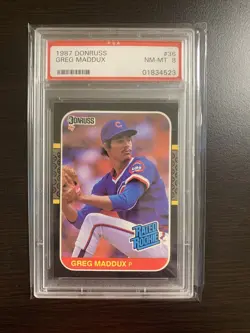 1987 Donruss Greg Maddux Rookie Baseball Card #36 PSA 8 Near Mint - Mint - Image 1