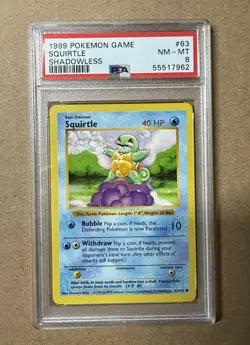 Squirtle 63/102 Base Set Shadowless PSA 8 Pokemon Card - Image 1