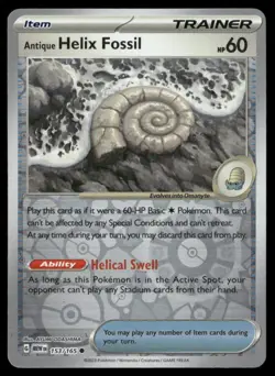 Antique Helix Fossil 151 153/165 Common Reverse Holo Pokemon Near Mint - Image 1