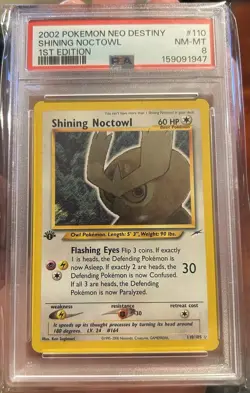 Pokemon TCG Neo Destiny Shining Noctowl 110/105 Secret Rare Holo 1st Ed PSA 8 - Image 1