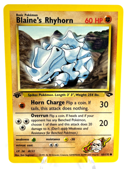 1st Edition Blaine's Rhyhorn 65/132 - Gym Challenge - Common - Pokemon - NM - Image 1