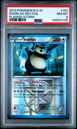 2013 POKEMON BLACK & WHITE PLASMA STORM #101 SNORLAX-REVERSE FOIL PSA 8 - Image 1